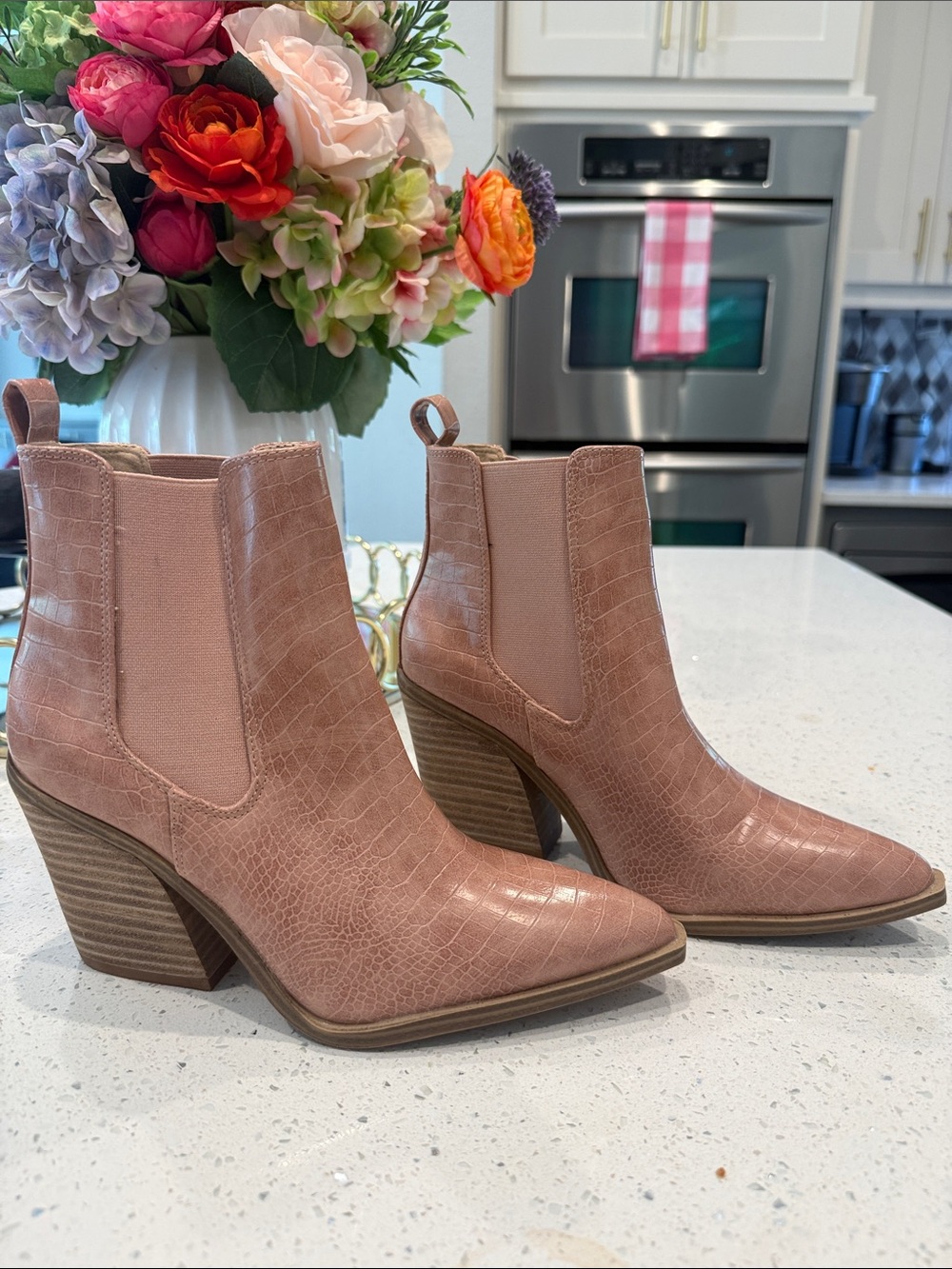 Women's Blush Croc-Embossed Barn Babe Booties